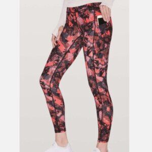 LULULEMON SPANDEX YOGA CAMO LEGGING ABSTRACT SIZE 2- BACK ZIP- FRONT CORD-NWOT